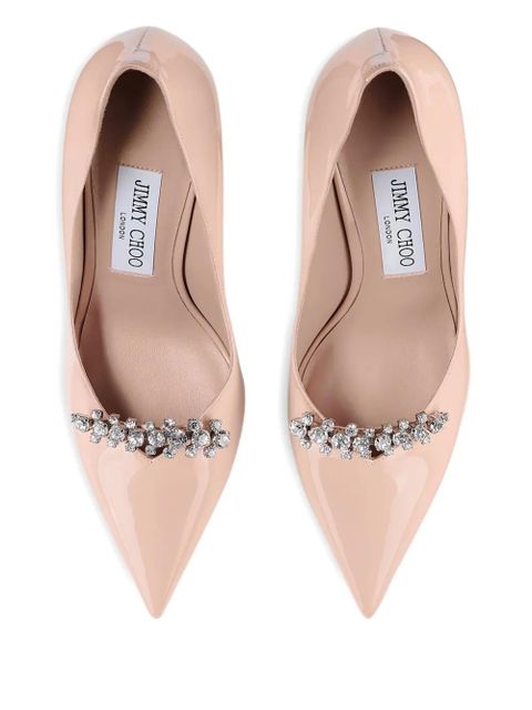 Jimmy Choo 90mm Belinda patent-leather crystal-embellished pumps - Neutrals