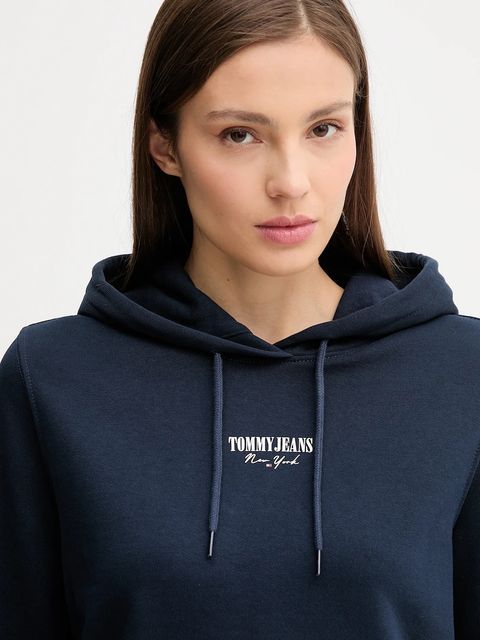 Tommy Jeans bluza bawełniana damska kolor granatowy z kapturem z nadrukiem DW0DW20943