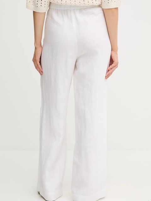 OUI spodnie lniane damskie kolor biały szerokie high waist 92821