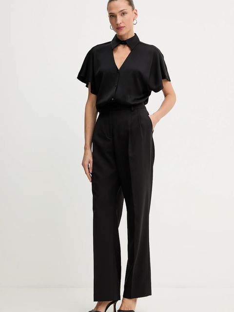 Karl Lagerfeld koszula damska kolor czarny relaxed z kołnierzykiem klasycznym A4W11040