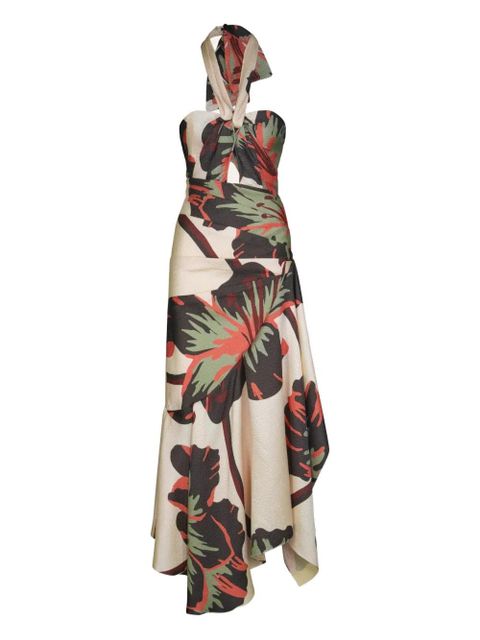 Johanna Ortiz Sol De Jade engraved-jacquard halterneck maxi dress - Neutrals - zdjęcie produktu nr 1