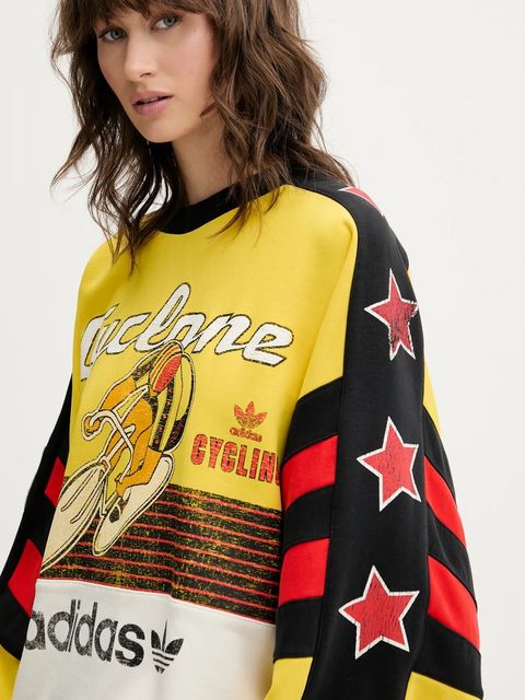 adidas Originals bluza bawełniana Cycling Crew damska kolor żółty wzorzysta JW0147