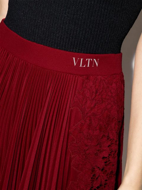 Valentino Garavani floral-lace pleated midi skirt - Red
