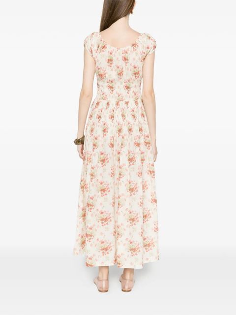 DÔEN Quinette square-neck flower-print midi dress - Neutrals