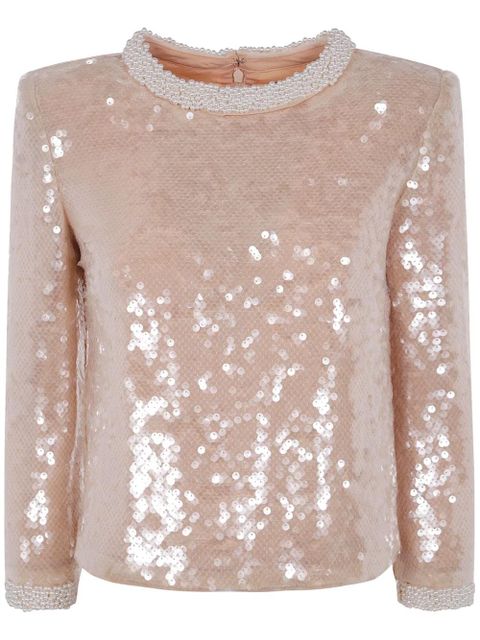 Self-Portrait pearl trim sequin top - Neutrals - zdjęcie produktu nr 1