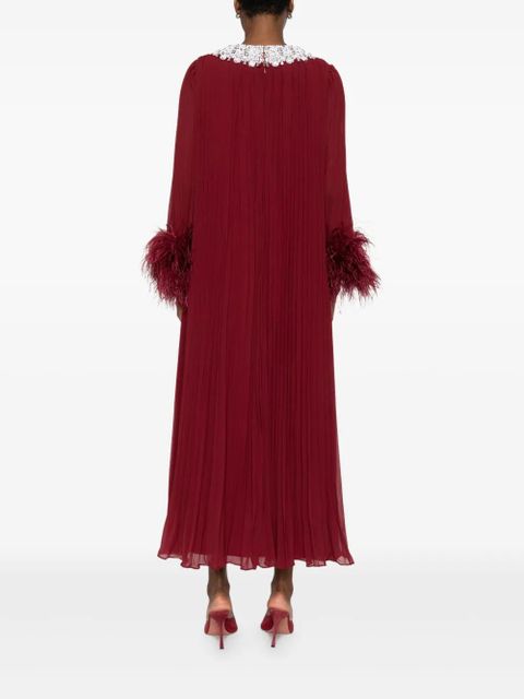 Self-Portrait feather-trimmed chiffon midi dress - Red