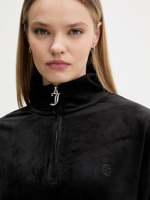 Juicy Couture bluza welurowa damska kolor czarny gładka JCBAS224810