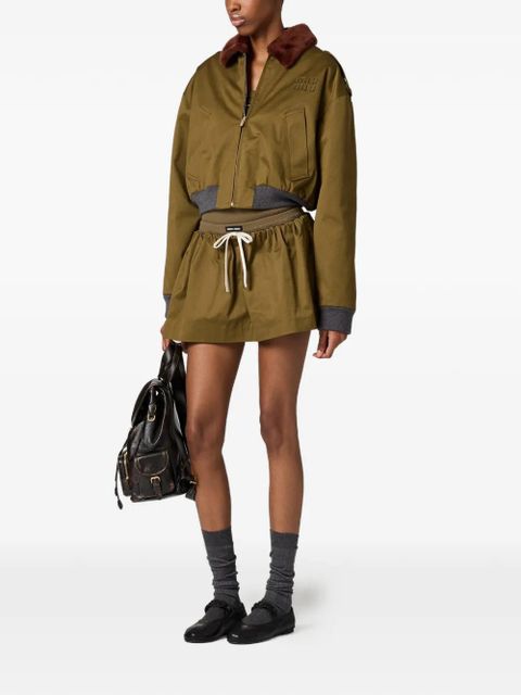 Miu Miu shearling-collar logo bomber jacket - Green - zdjęcie produktu nr 2