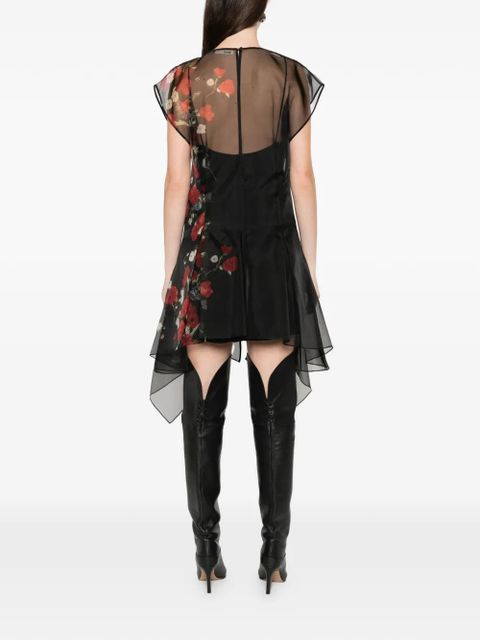 KHAITE floral-print V-neck mini dress - Black