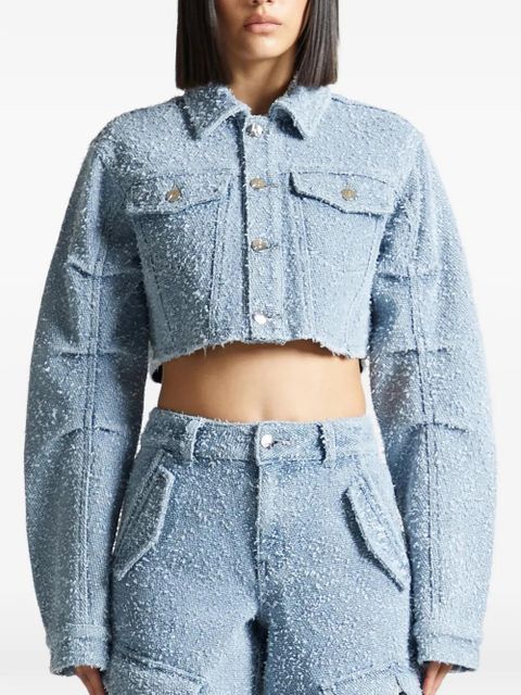 Manière De Voir Catherine cropped bouclé denim jacket - Blue