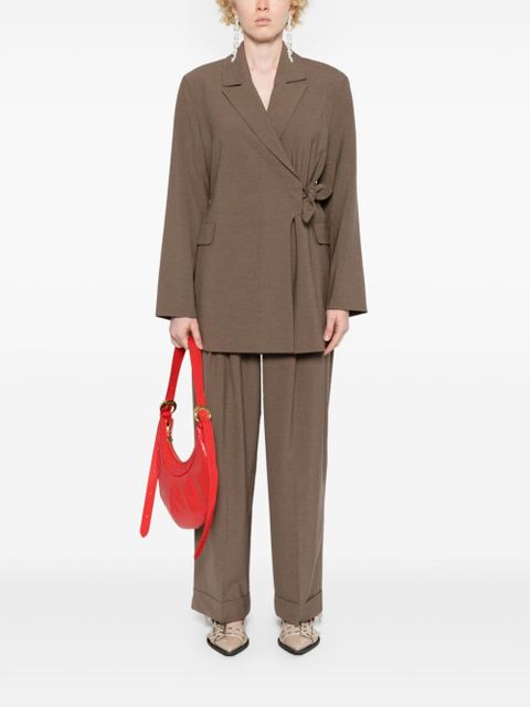 GANNI knot-belt wrap blazer - Brown