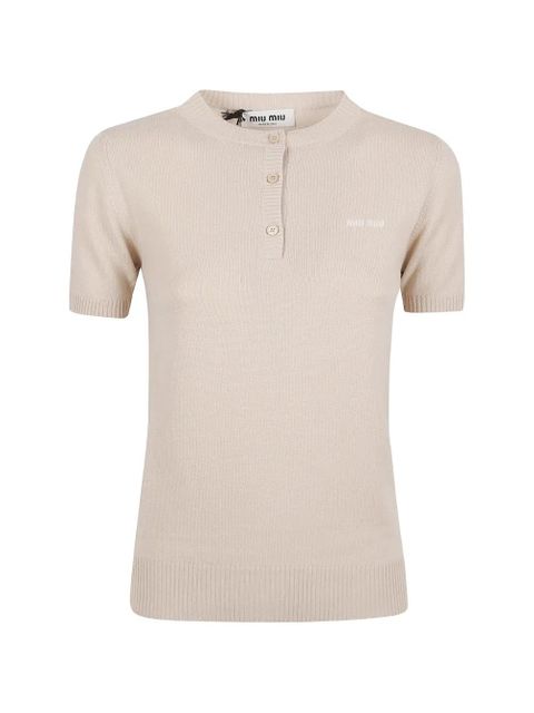 Miu Miu ribbed button cashmere top - Neutrals - zdjęcie produktu nr 1