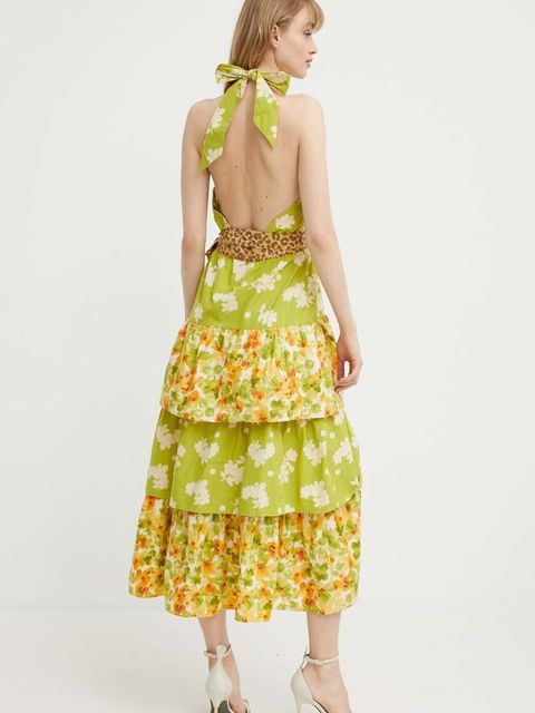 Never Fully Dressed sukienka bawełniana kolor zielony maxi rozkloszowana