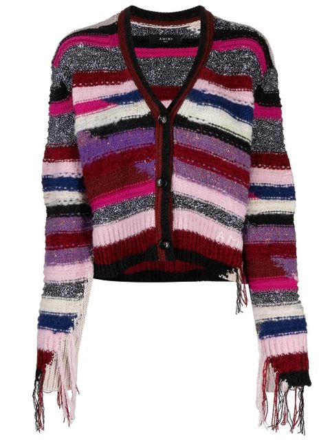 AMIRI striped fringed cardigan - Purple - zdjęcie produktu nr 1