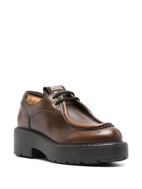 Miu Miu logo-patch leather loafers - Brown - zdjęcie produktu nr 2