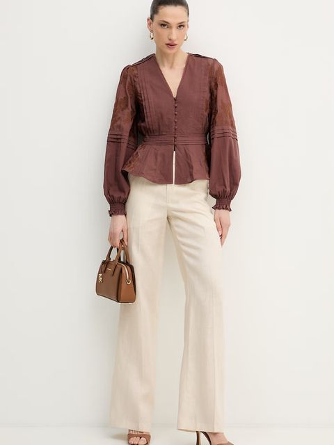 Silvian Heach spodnie straight damskie lniane PLIMPI - zdjęcie produktu nr 1