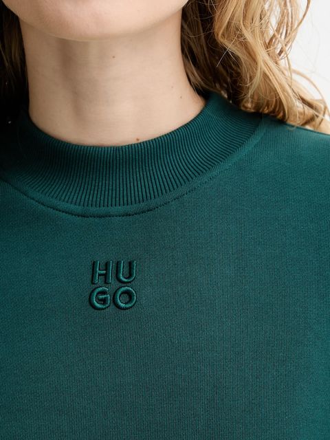 HUGO bluza bawełniana damska kolor zielony gładka 50527463