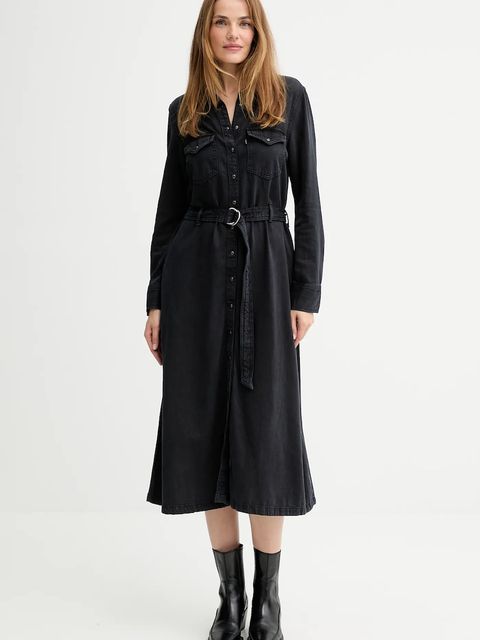 Levi's sukienka jeansowa kolor czarny midi rozkloszowana 004H3 - zdjęcie produktu nr 1