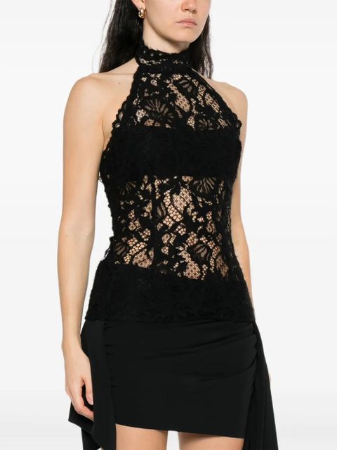 MANURÍ floral-lace halterneck top - Black