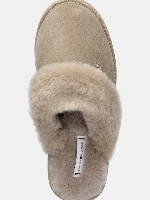 Tommy Hilfiger kapcie skórzane TH SHEARLING HOUSE SHOE kolor beżowy FW0FW09063