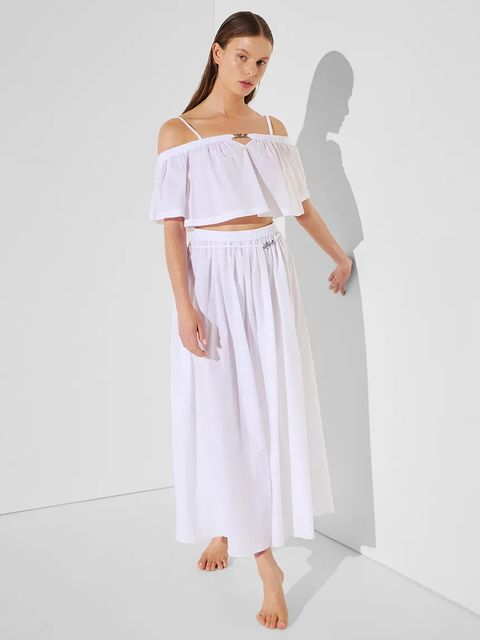 Karl Lagerfeld spódnica bawełniana kolor biały maxi rozkloszowana A2W46043 - zdjęcie produktu nr 2