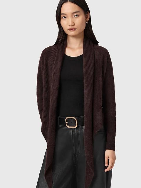 AllSaints kardigan kaszmirowy damski kolor brązowy lekki W091KD
