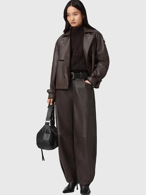 AllSaints sweter z dodatkiem alpaki damski kolor brązowy z półgolfem W090KD