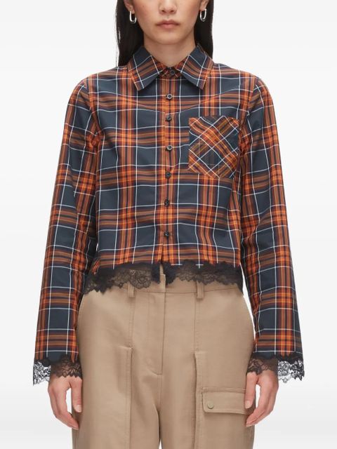 3.1 Phillip Lim plaid-pattern lace-trim cropped shirt - Red - zdjęcie produktu nr 2