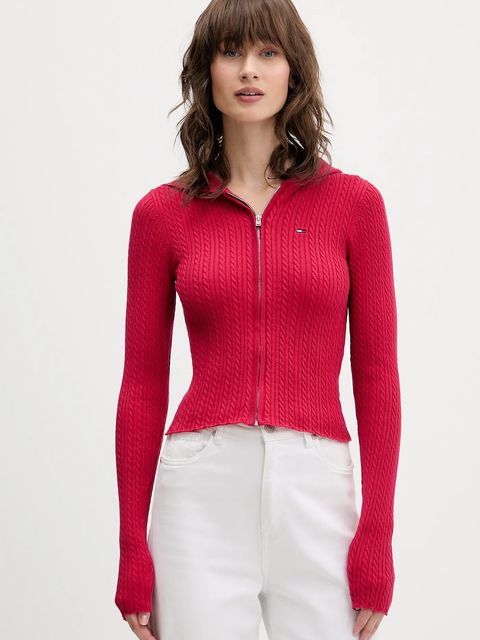 Tommy Jeans kardigan damski kolor bordowy lekki DW0DW21673 - zdjęcie produktu nr 1