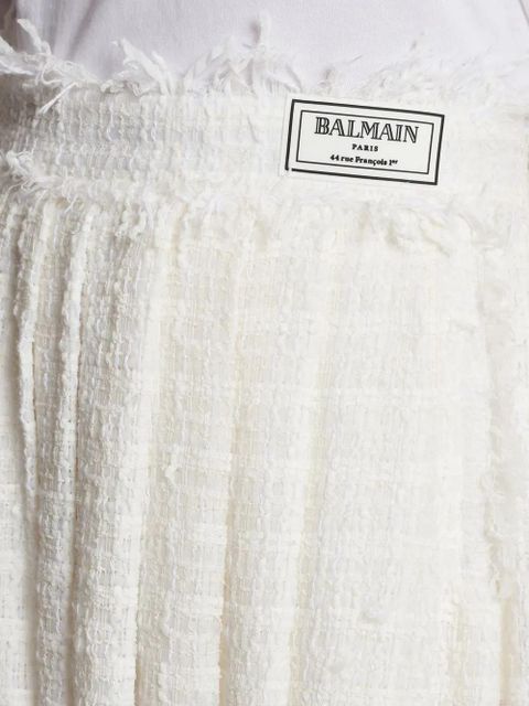 Balmain pleated tweed miniskirt - White