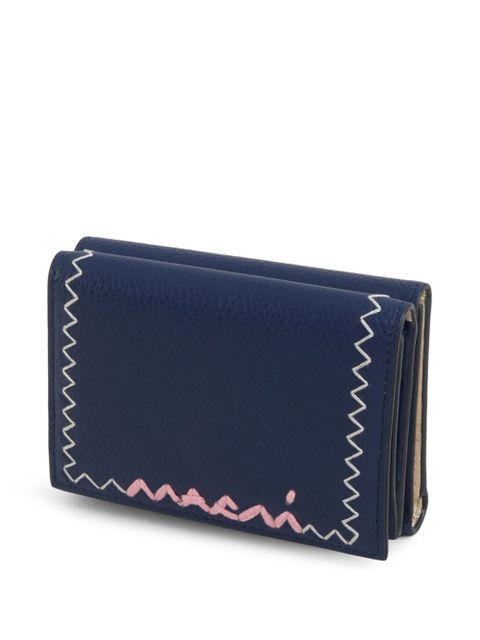 Marni logo-embroidered leather wallet - Blue