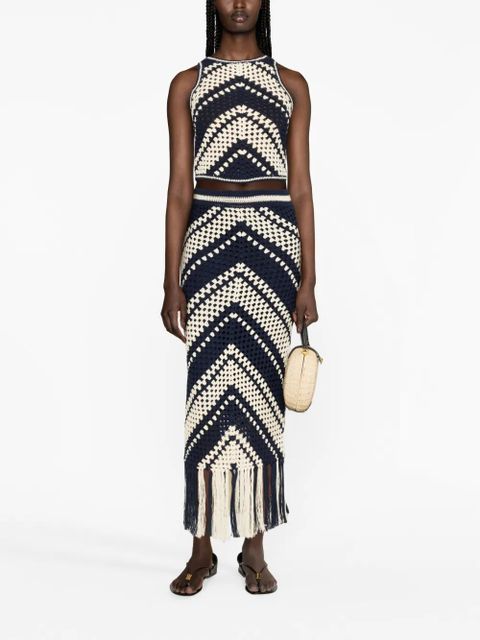 ZIMMERMANN Chintz crochet fringed skirt - Neutrals