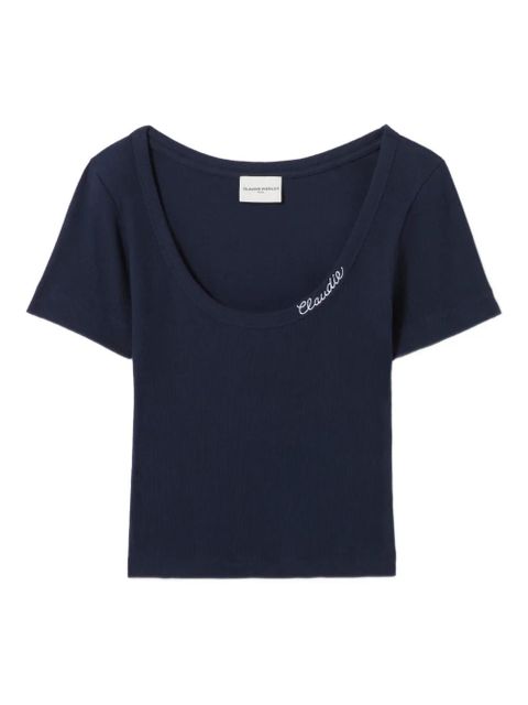 Claudie Pierlot embroidered-logo ribbed T-shirt - Blue - zdjęcie produktu nr 1