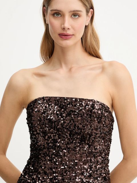 Bardot sukienka kolor brązowy mini rozkloszowana 60027DB