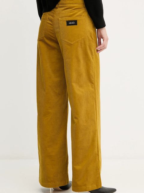 Liu Jo spodnie sztruksowe damskie kolor żółty szerokie high waist MF5274 T192A