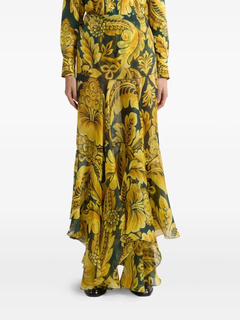 ETRO floral-print ruffled maxi skirt - Green - zdjęcie produktu nr 2