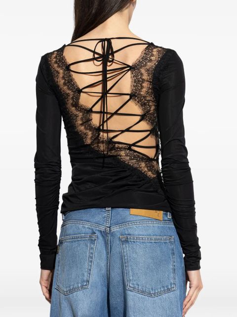 Blumarine lace-insert ruched top - Black