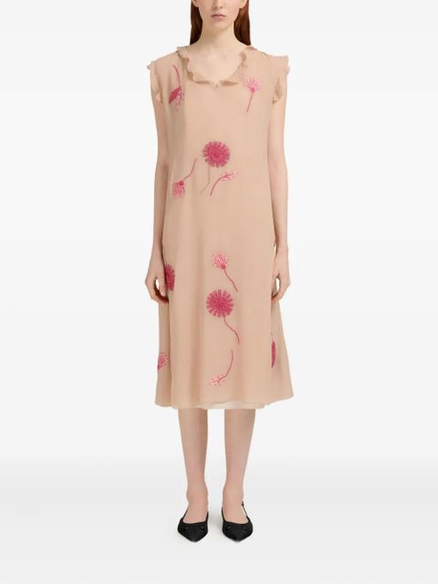 Marni ruffled floral-embroidered dress - Neutrals