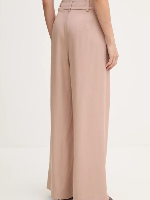 Sisley spodnie damskie kolor brązowy szerokie high waist 4V7PLF06N