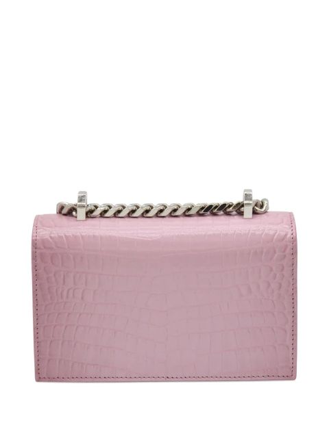 Alexander McQueen skull-embellished crocodile-effect leather shoulder bag - Pink - zdjęcie produktu nr 2