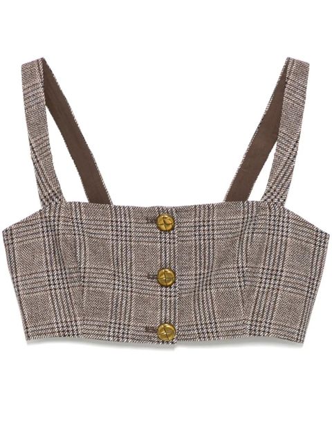 Self-Portrait checked cropped top - Brown - zdjęcie produktu nr 1