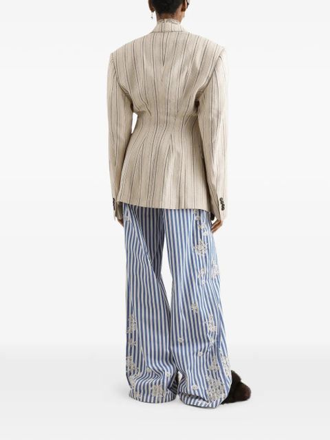 Dolce & Gabbana striped poplin trousers with embroidery and rhinestones - Blue