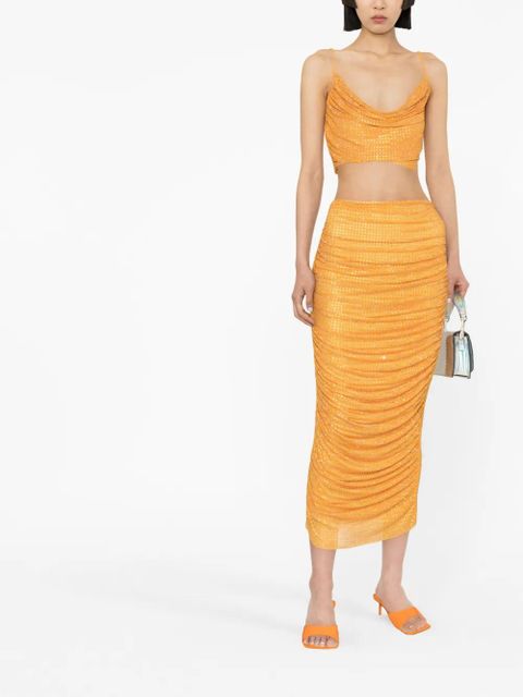 Self-Portrait crystal-embellished crop top - Orange - zdjęcie produktu nr 2