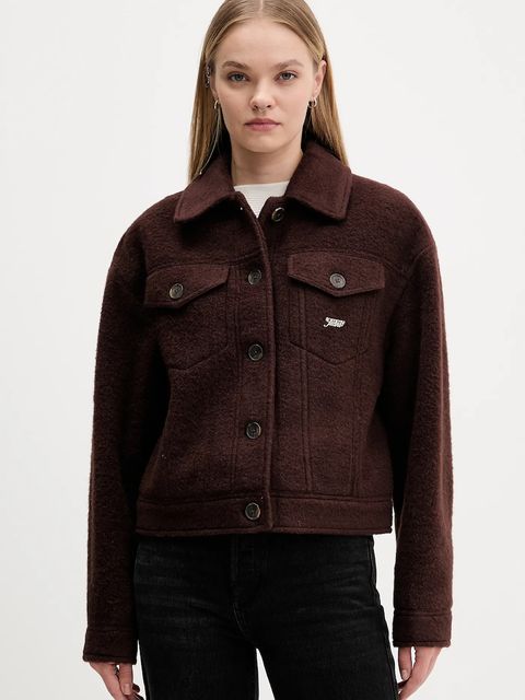 Tommy Jeans kurtka z dodatkiem wełny kolor brązowy przejściowa oversize DW0DW21662 - zdjęcie produktu nr 1