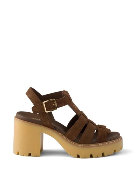 Prada high-heeled suede platform sandals - Brown - zdjęcie produktu nr 1