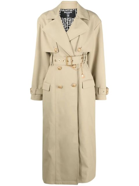 Balmain embellished gabardine trench coat - Neutrals