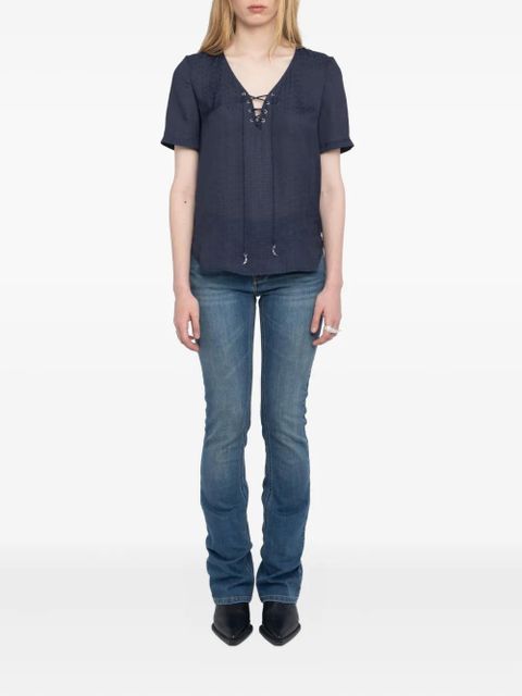 Zadig&Voltaire lace-up v-neck t-shirt - Blue - zdjęcie produktu nr 2