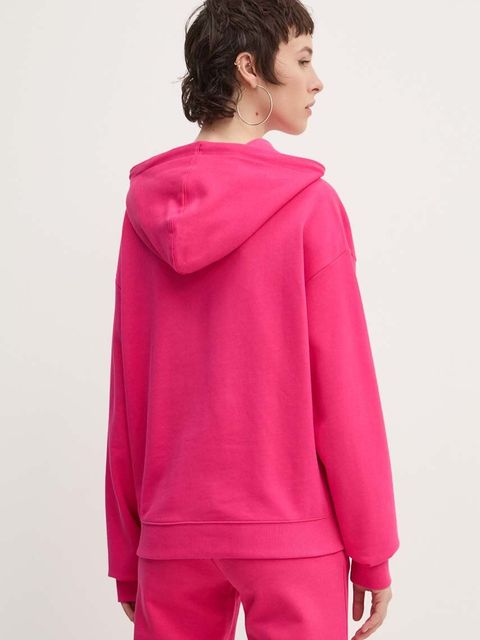HUGO bluza bawełniana damska kolor różowy z kapturem z aplikacją 50522423