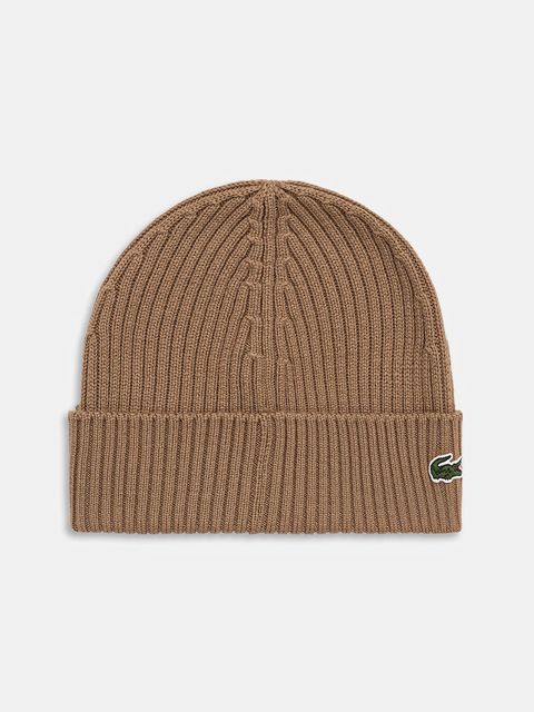 Lacoste czapka wełniana kolor beżowy z cienkiej dzianiny wełniana RB0001 - zdjęcie produktu nr 1