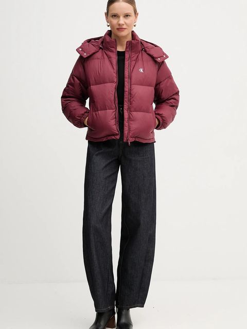 Calvin Klein Jeans kurtka puchowa kolor bordowy zimowa oversize LV047D501G